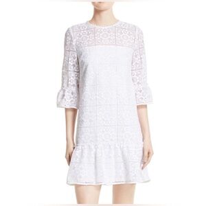 ♠️ Kate Spade White Flounce Lace Dress with Ruffle Hem Size 8 ♠️